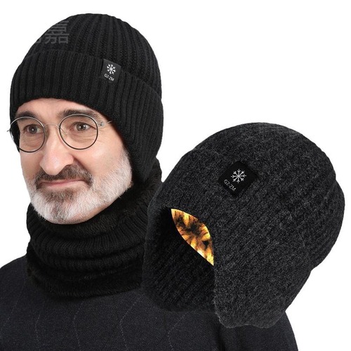 Middle-aged and elderly men's hats, thickened knitted wool hat for elderly fathers and grandfathers, winter warm ear-protection hat for men in winter