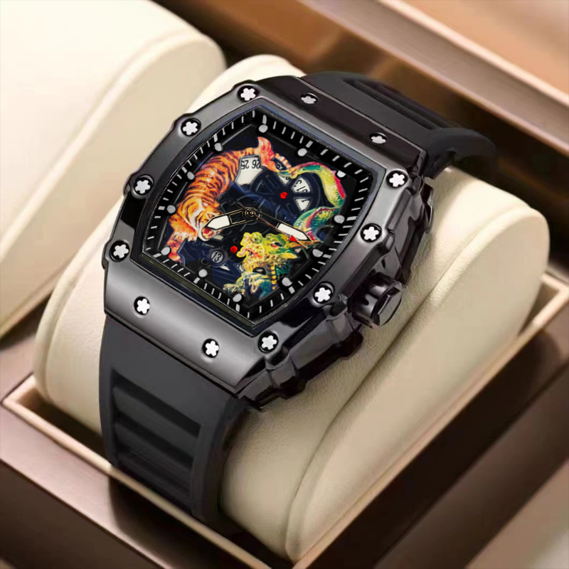 2024 New High-Looking Men's Watch Casual Sports Quartz Watch Hollow Dragon Tiger Richard Men's Watch