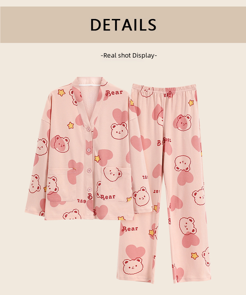 Baumwoll-pyjama-set Für Mädchen Langärmeliges Hausanzug-set Süß_voghion.com