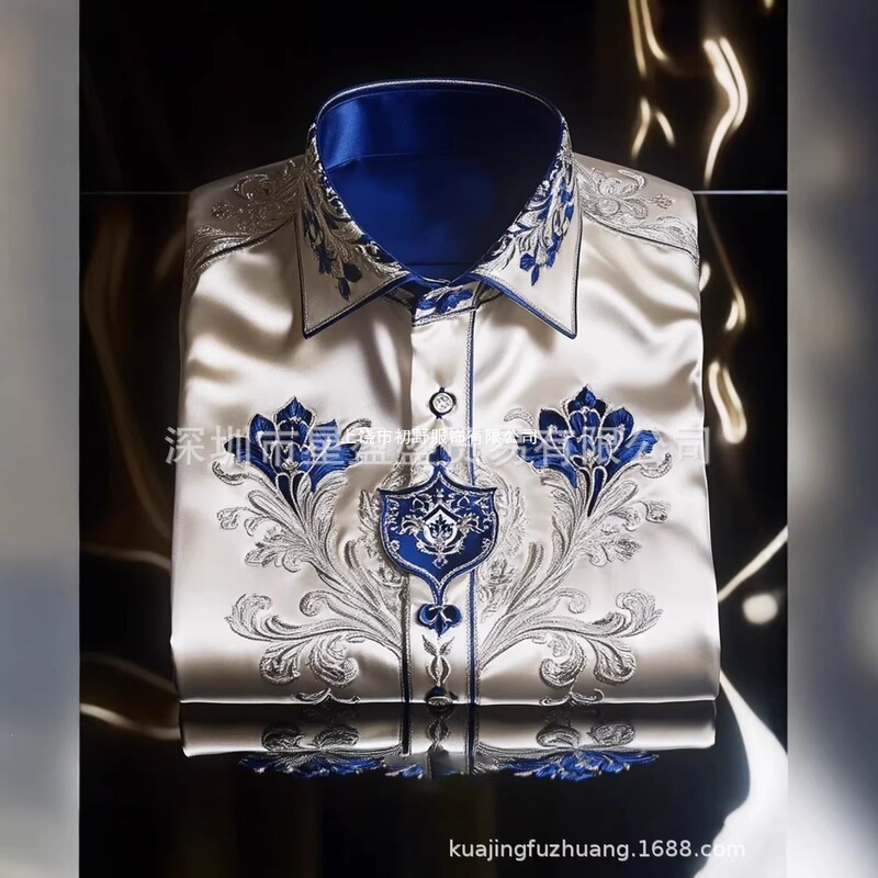 2026 Cross-Border Satin Men's Clothing Spring and Autumn New Casual Trendy Men's Long-Sleeve 3D Digital Print Satin Shirt