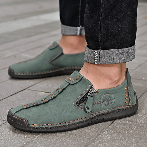  Four Seasons New Fashion Casual Leather Shoes Handmade Bead Shoes Monochrome Trendy Low Top Cross-border Large Size Men's Shoes