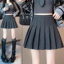 秋冬美式复古纯欲风大吗胖mm时尚百搭高腰辣妹毛呢半身裙女百褶裙
