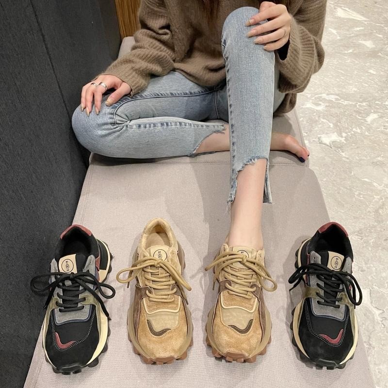 2023 New Autumn/winter Popular Korean Edition Color Block Thick Sole Sports and Casual Dad Shoes_voghion.com