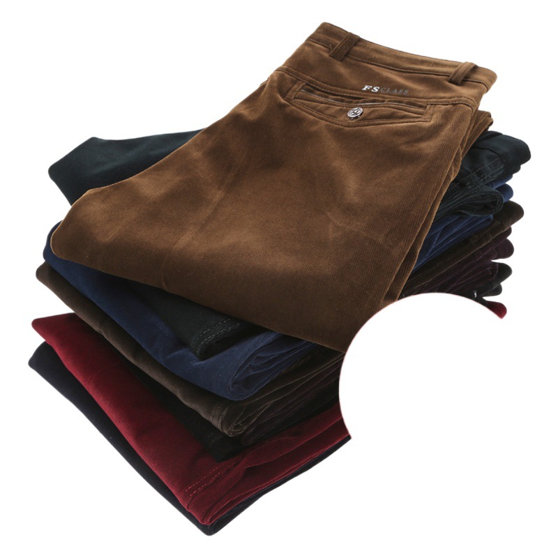 Pantalones casuales de primavera, Otoño e Invierno para hombres de mediana edad pantalones de pana elásticos pantalones de papá engrosados forrados de pana suelta