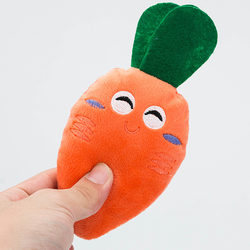 Dibujos animados de frutas y verduras perro peluche sonido juguete oso gato lindo colorido fruta mascota molar suministros