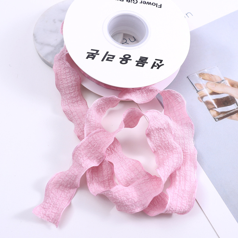 Nueva ola cinta plisada espina de pescado cinturón de hilo de oreja flor tienda de flores embalaje cinta pastel hornear cinturón de tela floral