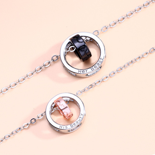 Couple Necklace Korean Version Student Long Distance Relationship Magic Pendant Chinese Valentine's Day Necklace Beauty and the Beast Valentine's Day Gift