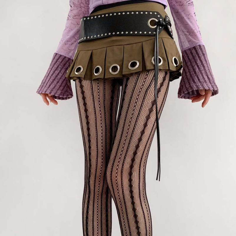 Spring Summer Retro Vertical Jacquard Sexy Black Silk Hot Girl Pure Desire Beautiful Leg Stockings Hollow Lace Mesh_voghion.com