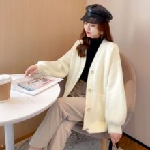 仿貂绒宽松外套女2025春季新款中长款针织衫开衫女韩版春季新款