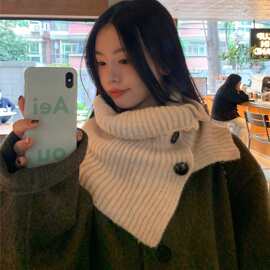 围脖套帽脖套女百搭秋冬围巾韩版纯色防寒保暖护颈针织披肩外搭潮