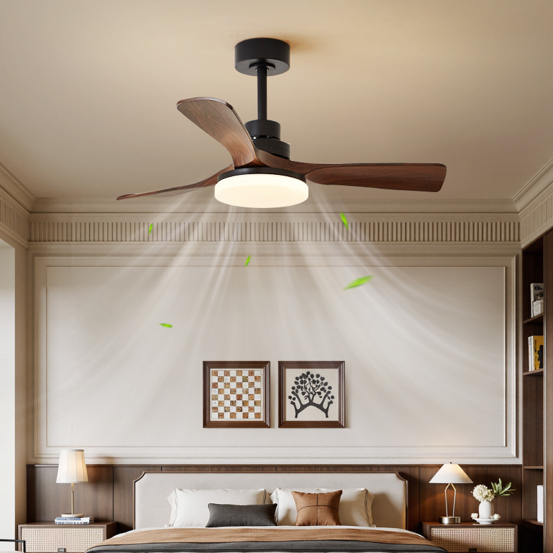Medieval Style Fan Lamp Restaurant Retro Walnut Color Living Room Bedroom Tea Room Ceiling Fan Lamp Retro Fabric Pattern Lamp