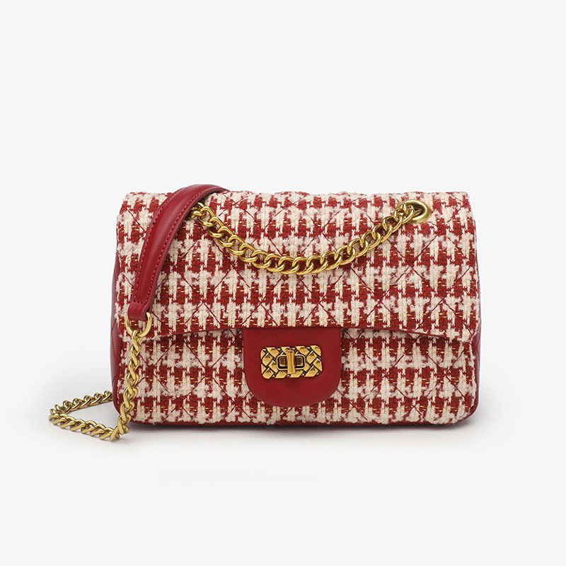 Advanced women's handbag, Thousand Bird grid, niche design, square small fragrant style, bridal wedding fashionable_voghion.com