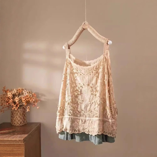 French lace openwork embroidery floral gorgeous small strapless camisole women's summer new loose unique sleeveless top