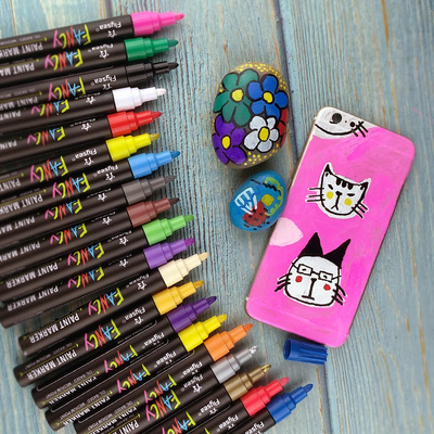 厂家批发越洋油漆笔 油性金属马克笔涂鸦相册DIY黑杆油漆笔|ms