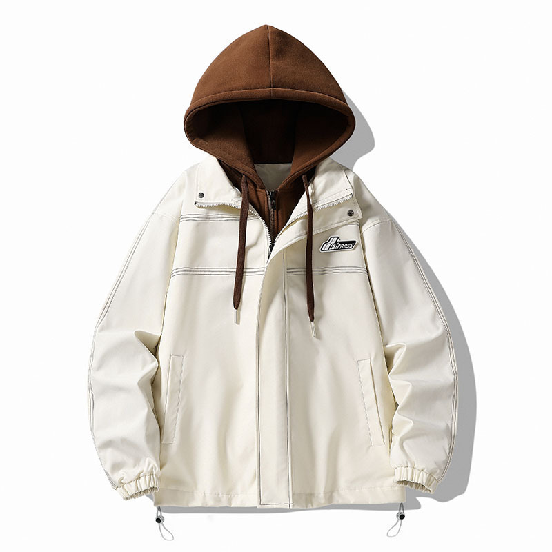 Falsa chaqueta con capuzas de dos piezas, chaqueta vintage para hombres, primavera y otoño, estilo japonés retro, moda suelta, guapo