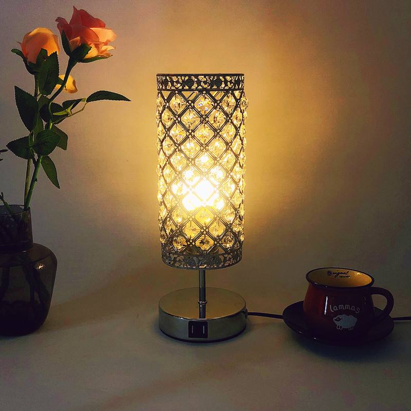 Estilo coreano retro de internet celebridad toque consagrado interfaz USB lámpara de mesa accesorios base dormitorio B & B accesorios de vidrio de metal