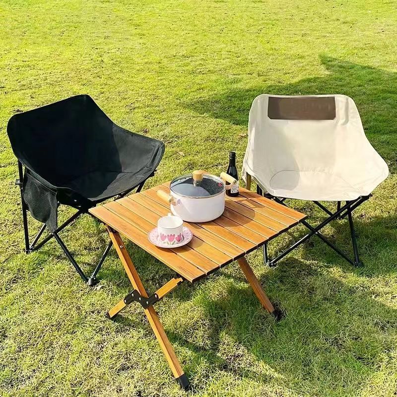 Outdoor folding chair portable outdoor small stool beach chair camping lightweight folding cross-border moon chair wholesale