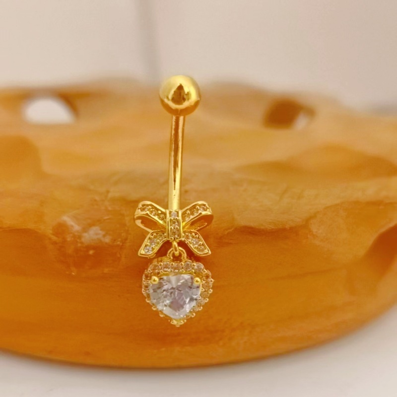 Creative Heart-Shaped Zircon Navel Ring, Gold Pink Belly Button Piercing Jewelry, Light Luxury Style, 2024 Spring detail image 10
