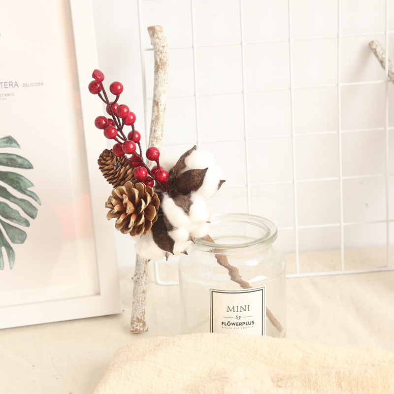 5頭棉花花束仿真花INS風乾花家居路引花裝飾婚慶假花廠家MW61199