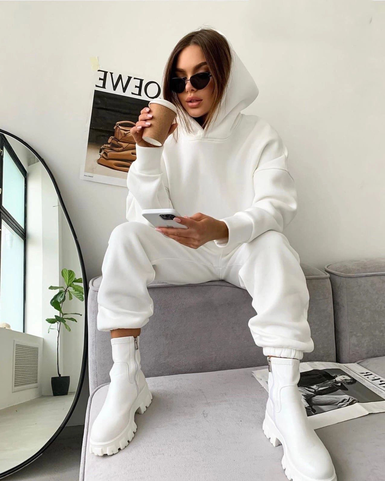 1042g Weight Long Sleeve Sleeve Length Cotton Blend, Polyester Fabric Type Pants Sets Sets Type 2 Pieces Set Quantity Holiday, Daily Occasion Hooded Neckline Loose Fit Type Solid Color Pattern Winter, Autumn Season Women's Gender Streetwear Style Women's Hoodies Sets Long Sleeve Streetwear Solid Color 12