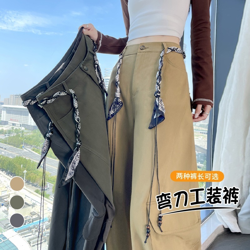 十三行2025秋冬季新款美式弯刀工装裤阔腿休闲香蕉裤潮酷运动裤女|undefined
