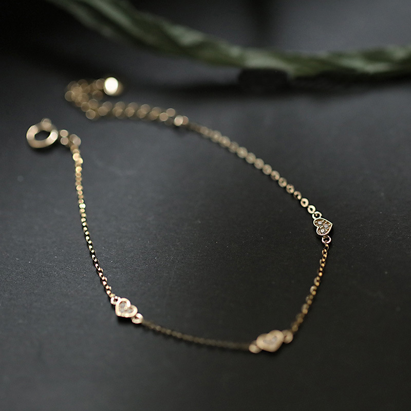 S925 Sterling Silver Plated 14K Gold Super Flash Thin Bracelet for Women with Three Small Hearts, Simple and Versatile ins Small Fresh Gifts S925 Sterling Silver Plated 14K Gold Super Flash Thin Bracelet for Women with Three Small Hearts, Simple and Versatile ins Small Fresh Gifts
