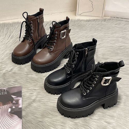 Women's Brown Fall/Winter Ukulele Style Thick Sole Short Boots with High Heels