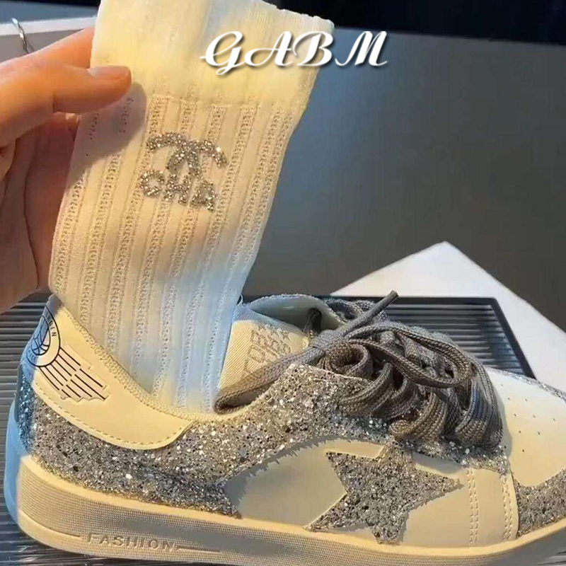 Japanese Gp Spring/Summer Shiny Silk Fine Glitter Light Luxury Rhinestone Thin Sheer Chanel-Style High-End Fashion Stylish Mid-Calf Socks Slouch Socks