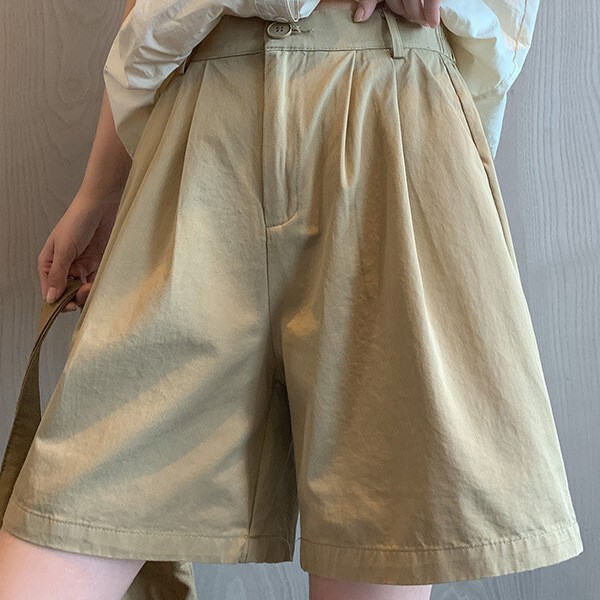 New cross-border in-stock workwear loose-fitting women's summer high-waisted thin casual shorts, wide-leg retro style New cross-border in-stock workwear loose-fitting women's summer high-waisted thin casual shorts, wide-leg retro style