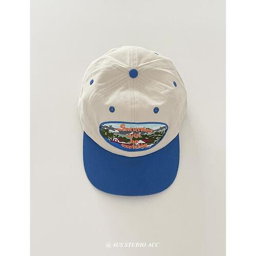 Niche color-blocking flat-brimmed hip-hop hat Japanese retro embroidered street trendy baseball cap women's face-showing small peaked cap