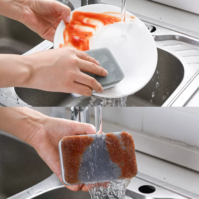 Double -sided double -layer sponge washing bowl magic rubbing strong decontamination kitchen supplies Wipe shoes cleaning artifact to remove dirt pot