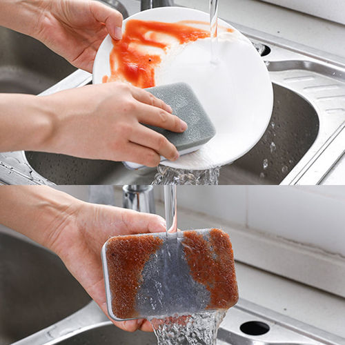 Double-sided double-layer sponge dishwashing block magic wipe powerful decontamination kitchen supplies shoe polishing artifact descaling pot