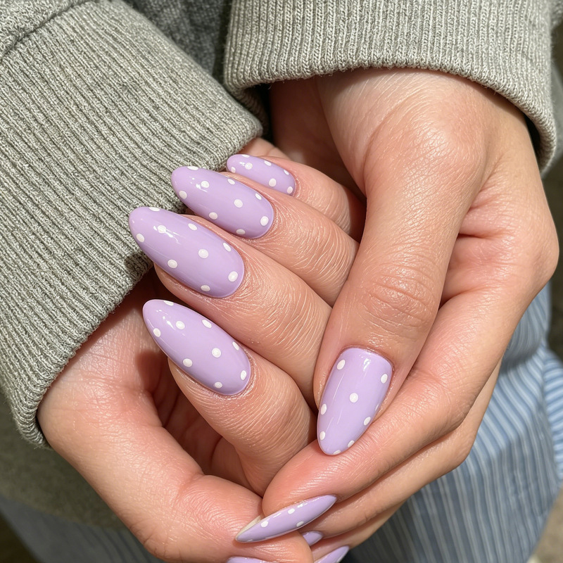 Cross-Border Hot-Selling Purple Ins-Style Korean Polka Dot Press-On Nails, Water Drop Almond Nail Art, Light Purple Polka Dot Nail Art Cross-Border Hot-Selling Purple Ins-Style Korean Polka Dot Press-On Nails, Water Drop Almond Nail Art, Light Purple Polka Dot Nail Art