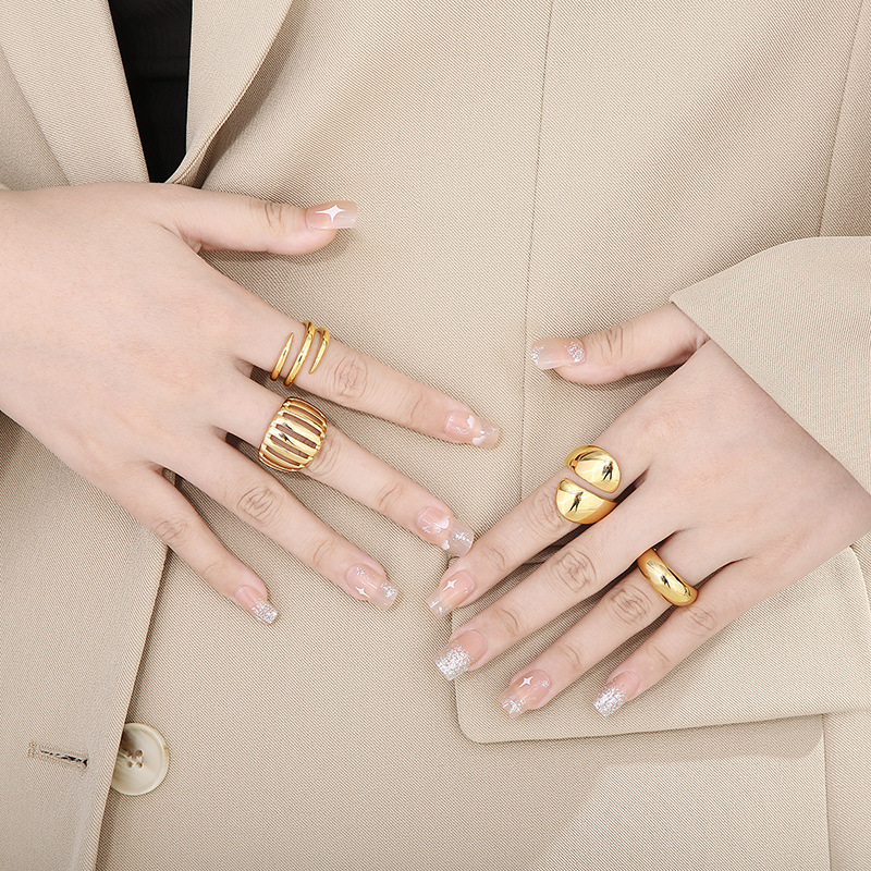 Geometric Pattern Unisex Gender Basic Style PVD Coated 18K Gold Plated Geometric Titanium Steel Basic Waterproof Non Tarnish Rings