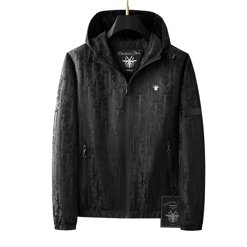 European Station High-end Fashion Brand Jacquard Hooded Casual Men's Jacket 2024 Autumn New Ruffian Handsome Dark Pattern Jacket for Men