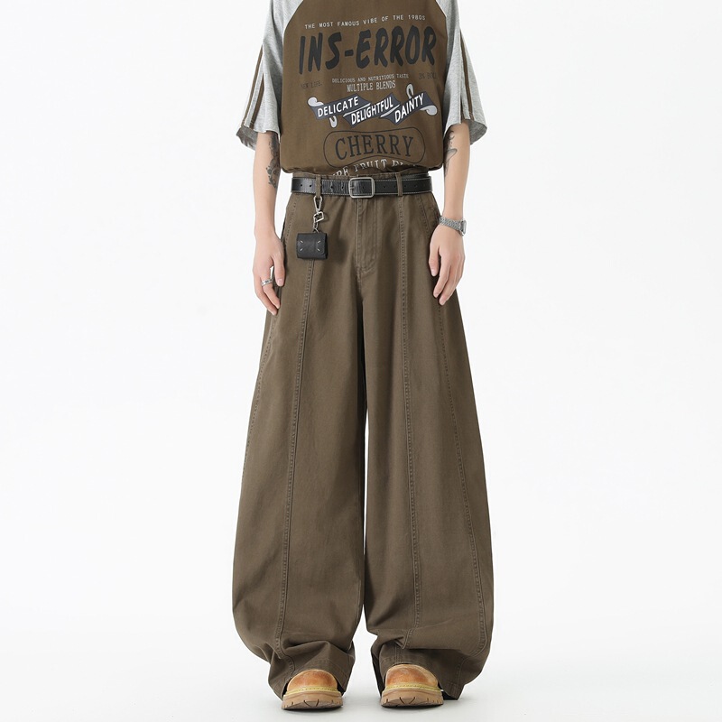 Fashion Trendy Brand Wide Leg Jeans Men # American Street Fashion High Street Breathable Long Pants for Men with Floor-Length Design