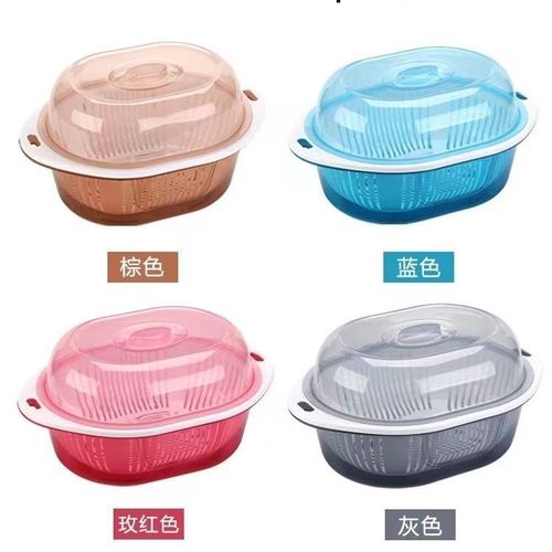 Kitchen drain bowl rack plastic bowl cabinet double-layer with lid fruit basket drain basin fruit and vegetable cleaning basket