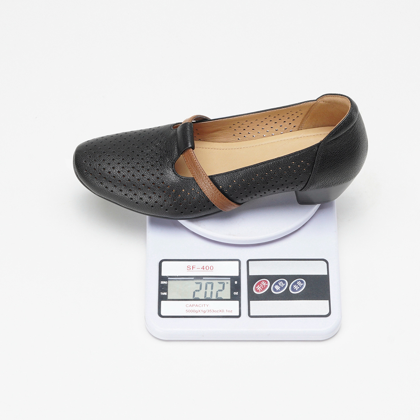 Giày đơn nữ da cừu mũi nhọn gót vuông 4 cm, phong cách trung tính bốn mùa — đen chi tiết 1