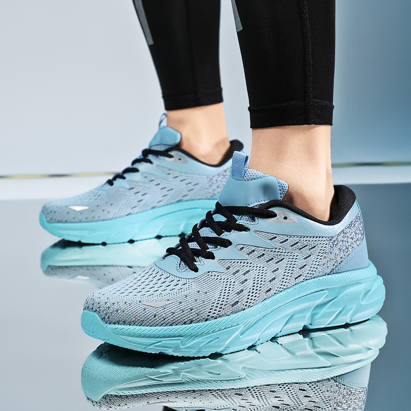 Amazon Lightweight Flying Woven Running Shoes Soft Sole Breathable Flying Woven Sports Shoes Low-top Lace-up Large Size Thick Sole Men's Shoes
