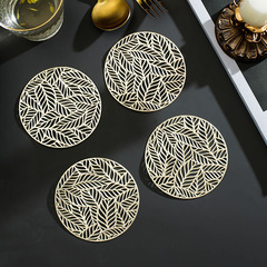 創意樹葉鏤空餐墊pvc杯墊圓形純色西餐墊隔熱餐桌墊跨境金色杯墊