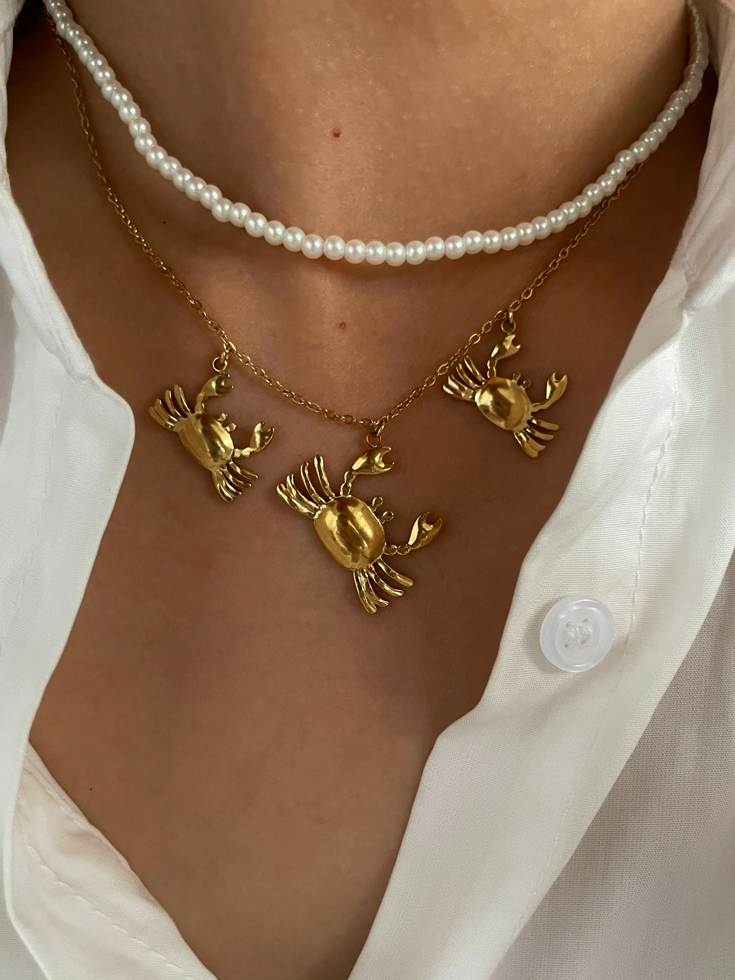 Holiday, Daily Occasion Women's 316L Stainless Steel  Imitation Pearl Waterproof Non Tarnish Surgical Steel Crab Pendant Necklace Imitation Pearl Jewelry