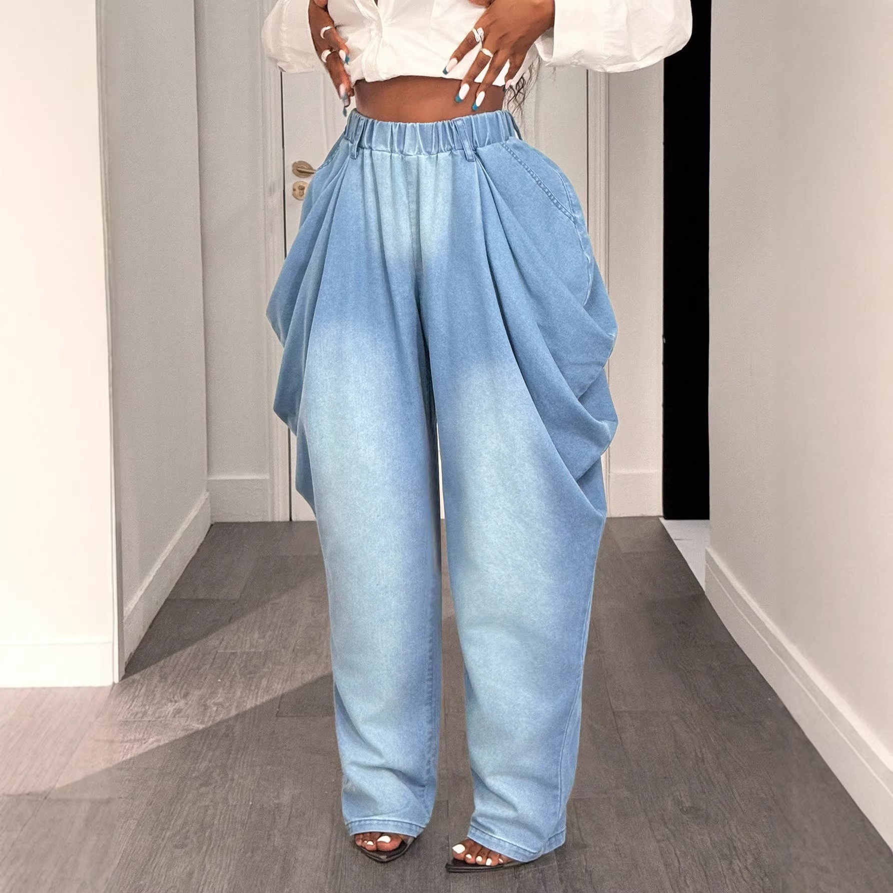 Women's Clothing Versatile Wide Leg Floor Length Slimming Jeans For Women Loose Fitting Europe America For Formal & Casual_mkmklike.com