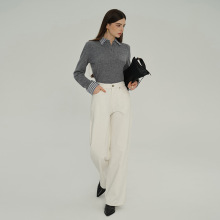 SELINE&时琳2025秋冬白色直筒牛仔裤女纯无弹面料高端宽松高腰长