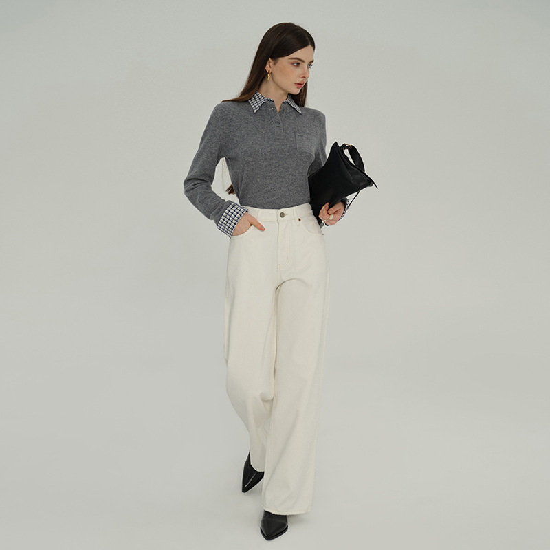 Seline White Straight-Leg Jeans for Women 2026 Summer Pure Non-Stretch Fabric High-End Loose High-Waisted Long Pants