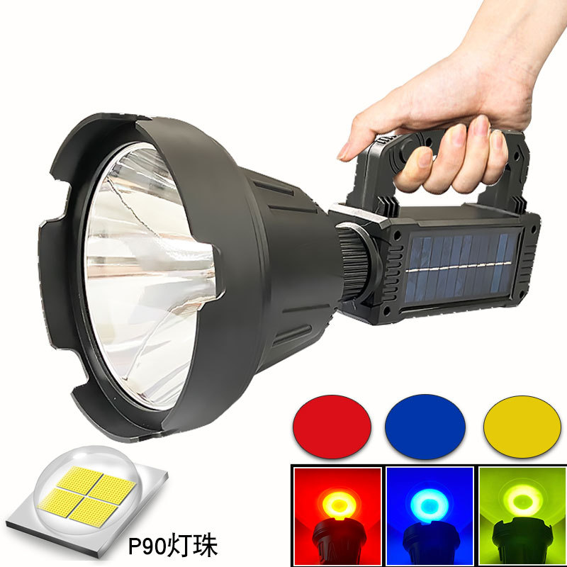 Cross border solar energy outdoors lighting LED Hand lamp Strong light Long shot Searchlight USB charge Flashlight