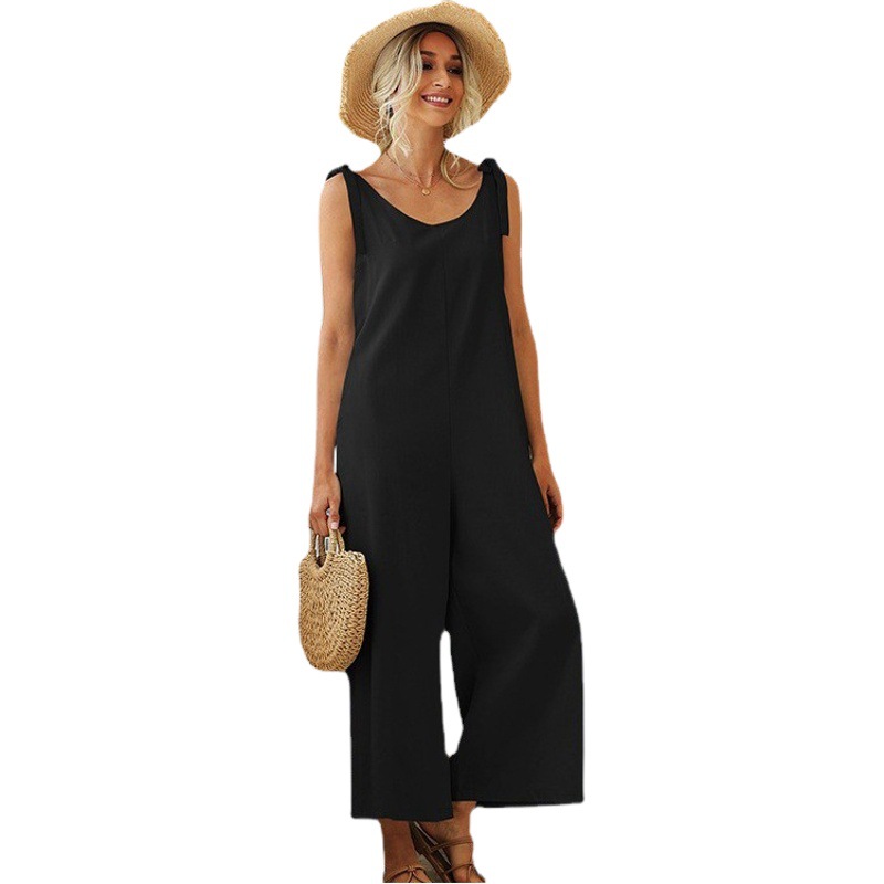 Amazon Comercio exterior transfronterizo europeo y americano 2022 verano moda femenina con cordones sueltos rectos pantalones de una sola pieza de color sólido