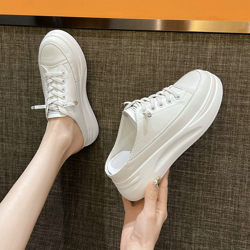 Женские полускользящие белые туфли Baotou, лето 2022, новый стиль, повседневная обувь из натуральной кожи на толстой подошве в корейском стиле с цветными блоками