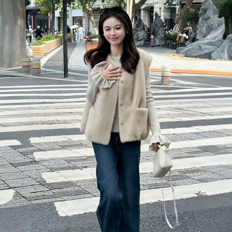 韩系慵懒风2026秋新款毛马甲女无袖开衫外套保暖叠穿洋气气质马甲