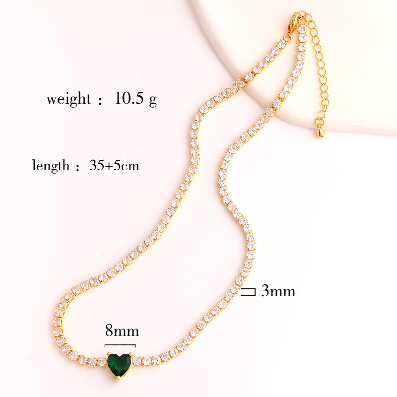 Retro Heart Shape Copper Gold Plated Inlaid Zircon Necklace 1 Piece
