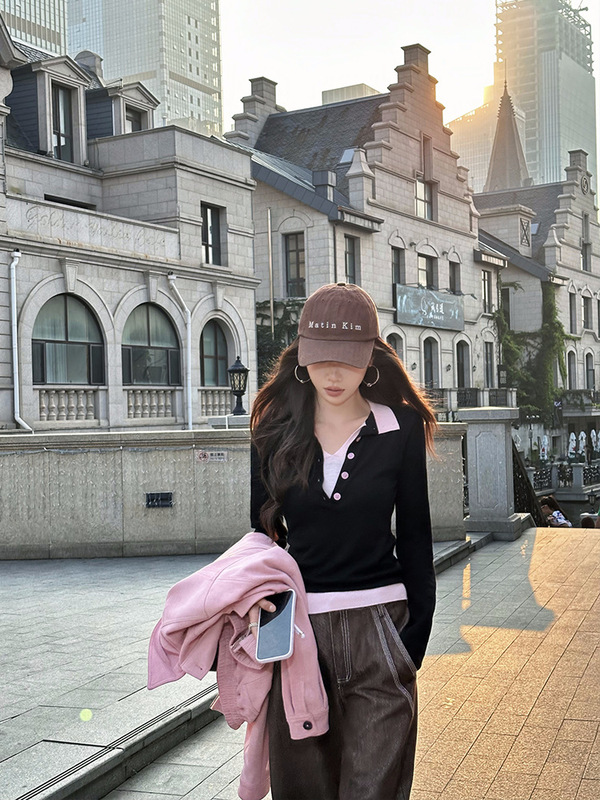 ZQ子晴 墨黑蔷薇＇黑色假两件毛针织衫女秋季小众设计感修身上衣|undefined